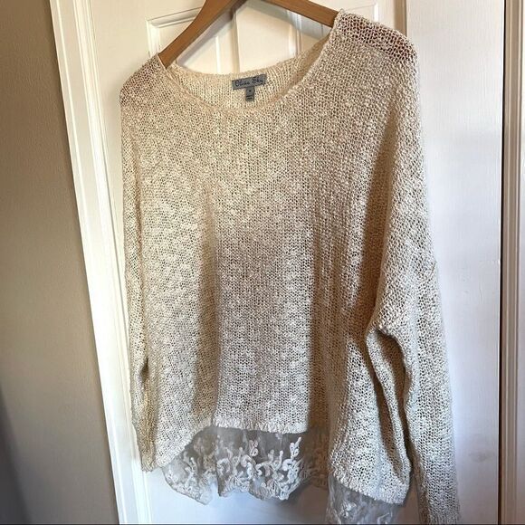 Creme lace and knit sweater - Picture 6 of 7